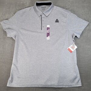 Reebok Mens 2XL Heather Gray Short Sleeve Golf Polo Shirt Performance Activewear